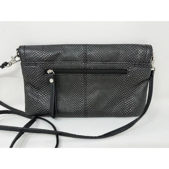 Tignanello Black Snakeskin Embossed Leather Crossbody Envelope Clutch Bag - Picture 2 of 11